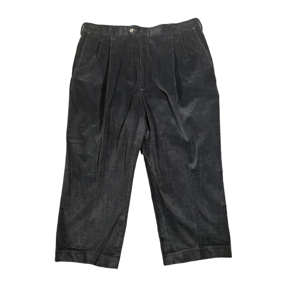 Berle Mens Black Corduroy Pleated Trousers Wide Wale Cuffed Big & Tall 42x29